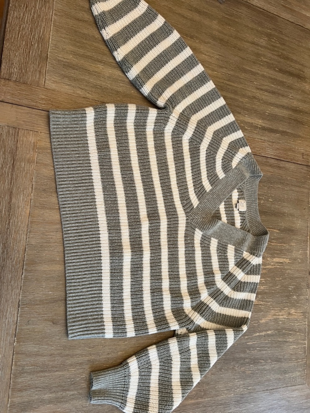 Striped V-neck Sweater in Gray and White - Women